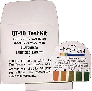 Steramine Quat Test Strips, 30 x QT-10 Test Strips to Measure 0-400 ppm, For Testing Sanitizing Solutions Made with Steramine Quaternary Tablets, 2 x Envelopes