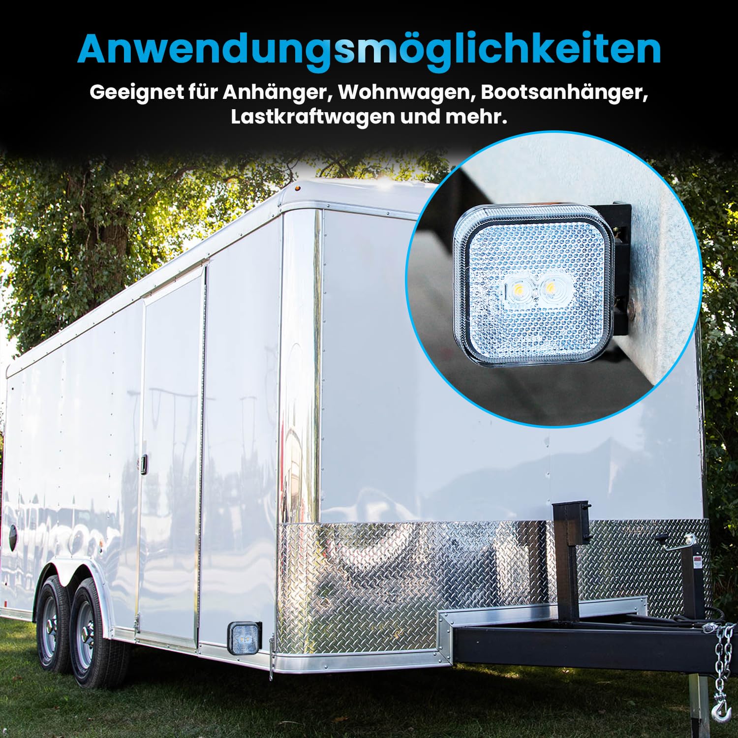Lot de 2 feux de gabarit LED 12-24 V 65 x 65 mm avec support et réflecteur blanc Feu de position Feu de gabarit pour camion, voiture, remorque, caravane