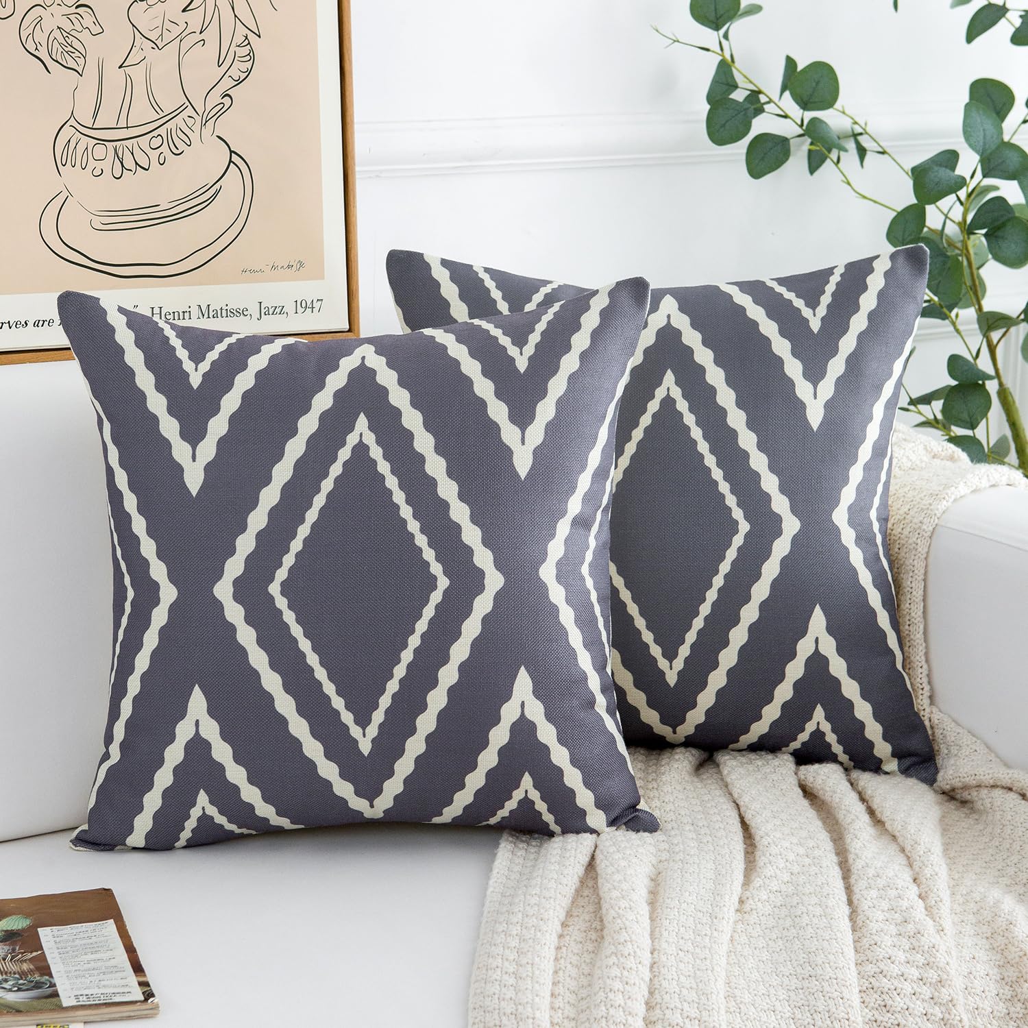 Federa Per Cuscino 40x60cm Cotone E Lino - Bianco E Nero Geometria Semplice, Fodera Decorativa Con Cerniera, Double Face