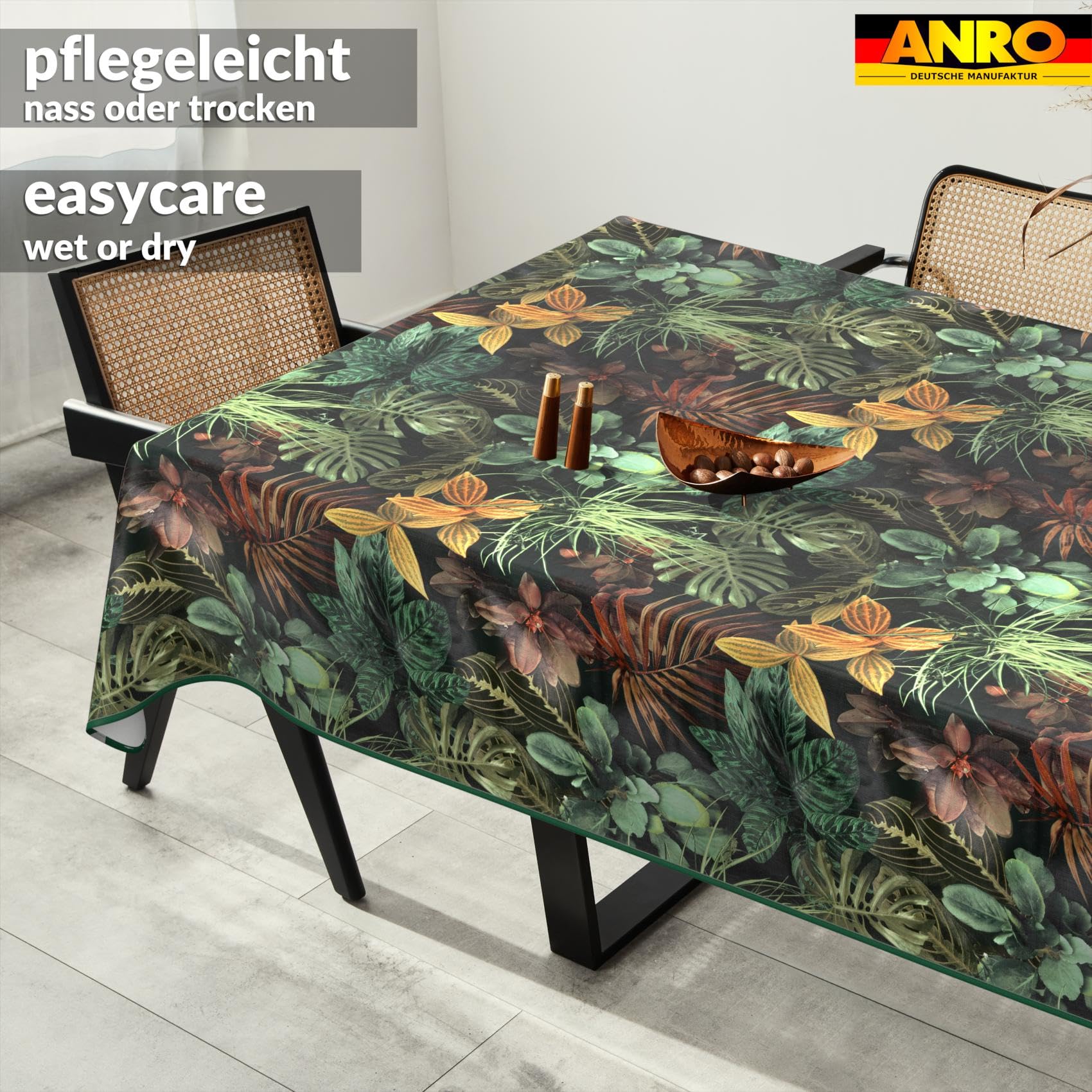 Wachstuchtischdecke Tischdecke abwaschbar Wachstischdecke pflegeleicht wasserabweisend Lotuseffekt Gartentischdecke Tropia 260 x 140 cm mit Saum (Eingefasst)