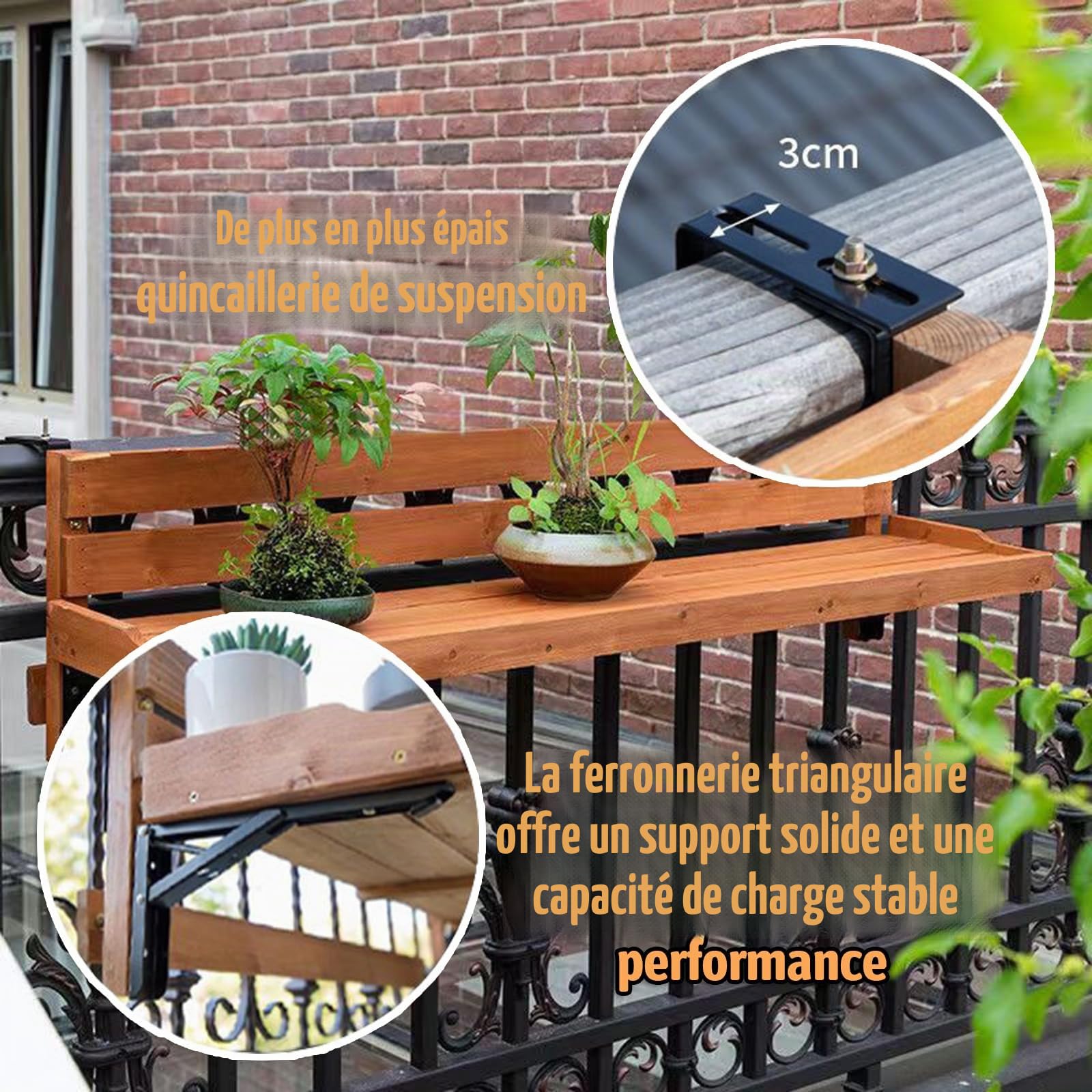 Table Balcon Suspendue Bois,Table De Bar Balcon pour Balustrades,Table De Balcon Suspendue,Conception Simple,pour La Suspension sur Balustrade De Balcon