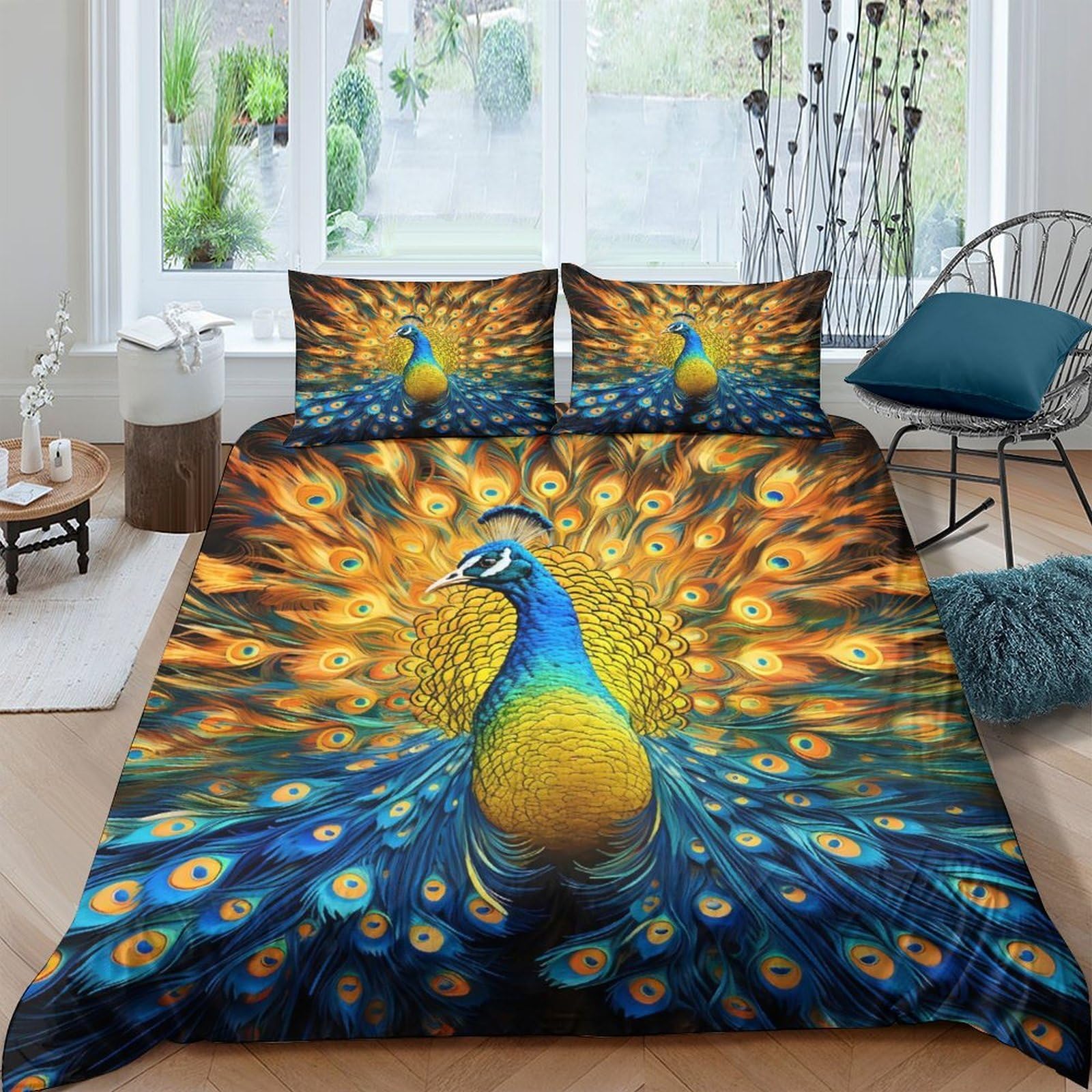 Ctjqhvkz Style-9 3D Printed Peacock Art Fitted Sheet Microfiber Soft Breathable Feather Pattern Mattress Cover For Bedroom Dorm Decor Single（135X200cm）