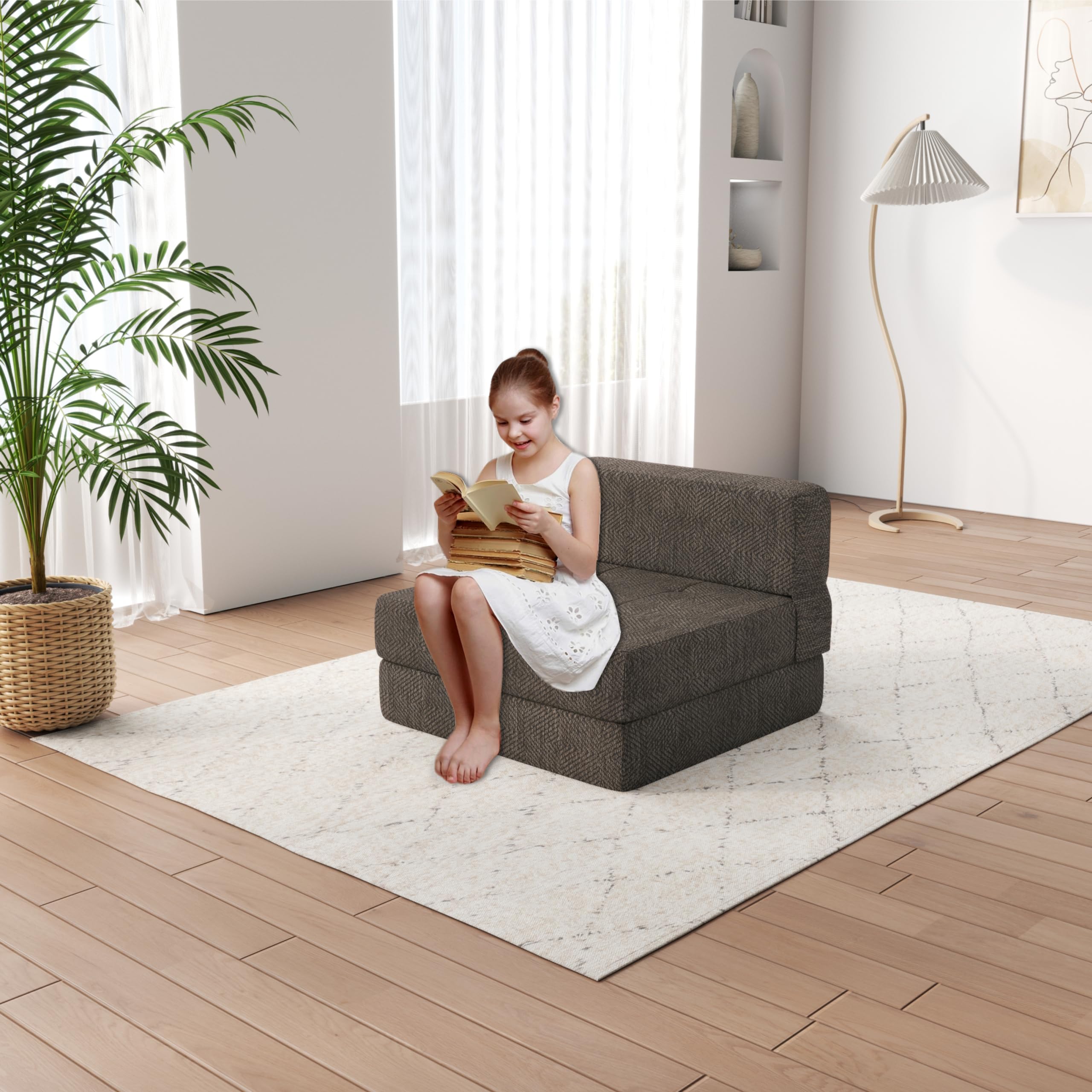 ZeeFu Divano letto pieghevole in memory foam, grigio/marrone, con cuscino, poltrona futon, letto per gli ospiti e divano pieghevole, fodera lavabile per letto matrimoniale (marrone)
