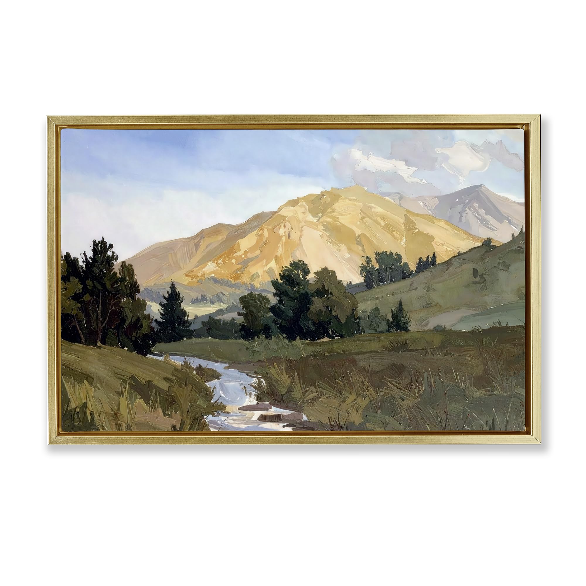 Stupell Industries Metallic Gold (Matte) 'Mountain Divide Valley'| Floating Frame Canvas Art