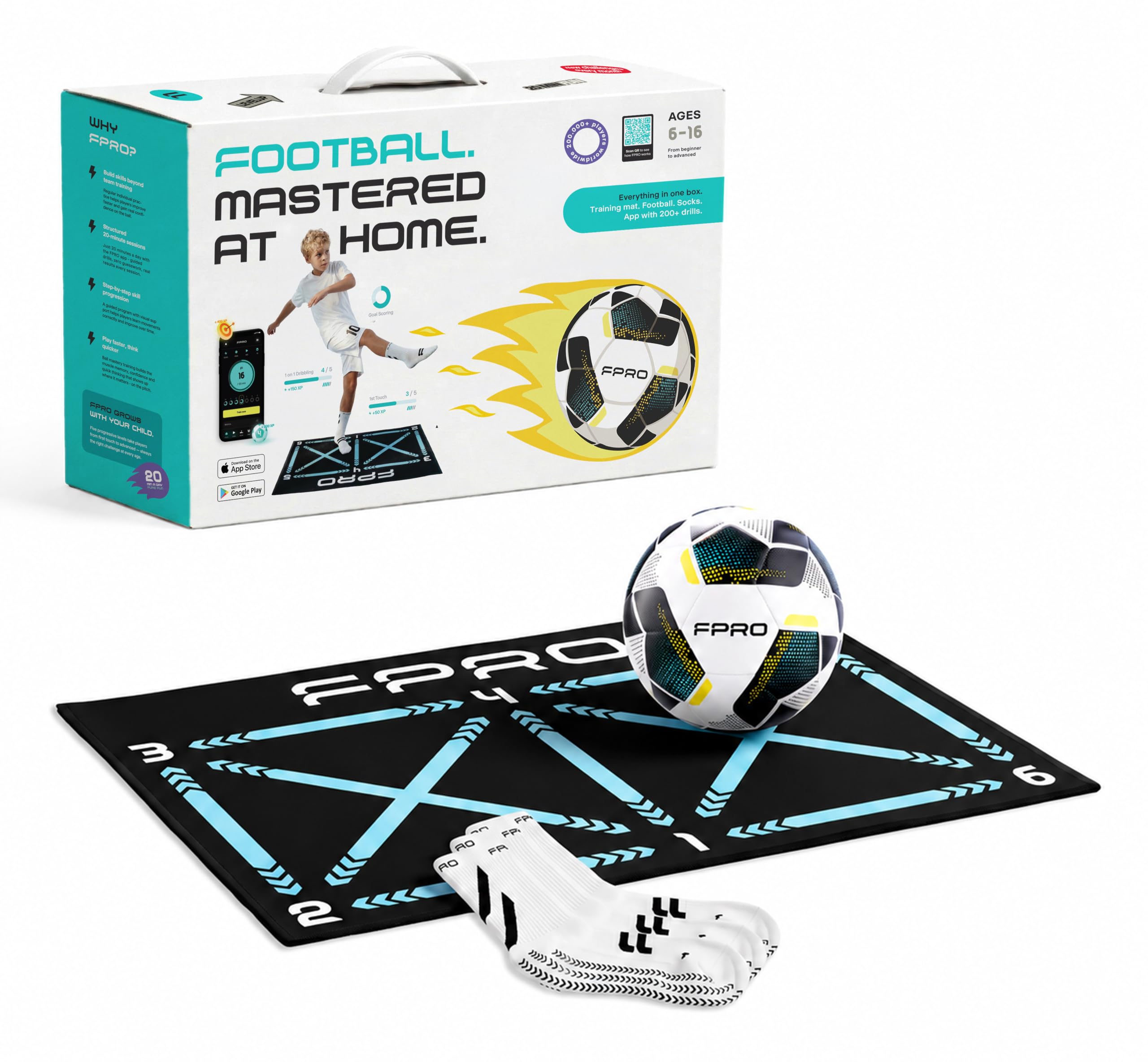 FPRO Fußball-Trainingsmatte – Professionelles Ballkontroll-Trainingssystem mit App – Verbessert Ballannahme, Dribbling & Koordination zu Hause