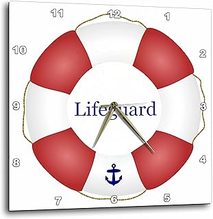 3dRose 3D Rose Lifeguard Lifesaver Swimming Pool Saver Preserver-sea Beach Life Guard red and White Float-Wall Clock, 15-inch (DPP_112970_3)