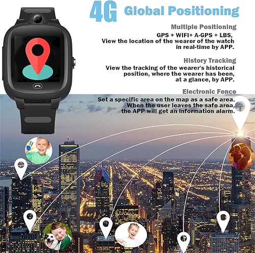 Miniatura 2 de TEZILON Reloj inteligente GPS 4G para niños, seguimiento global en tiempo real, videollamadas y texto Geo-Fence SOS Alerta de emergencia Mensaje de