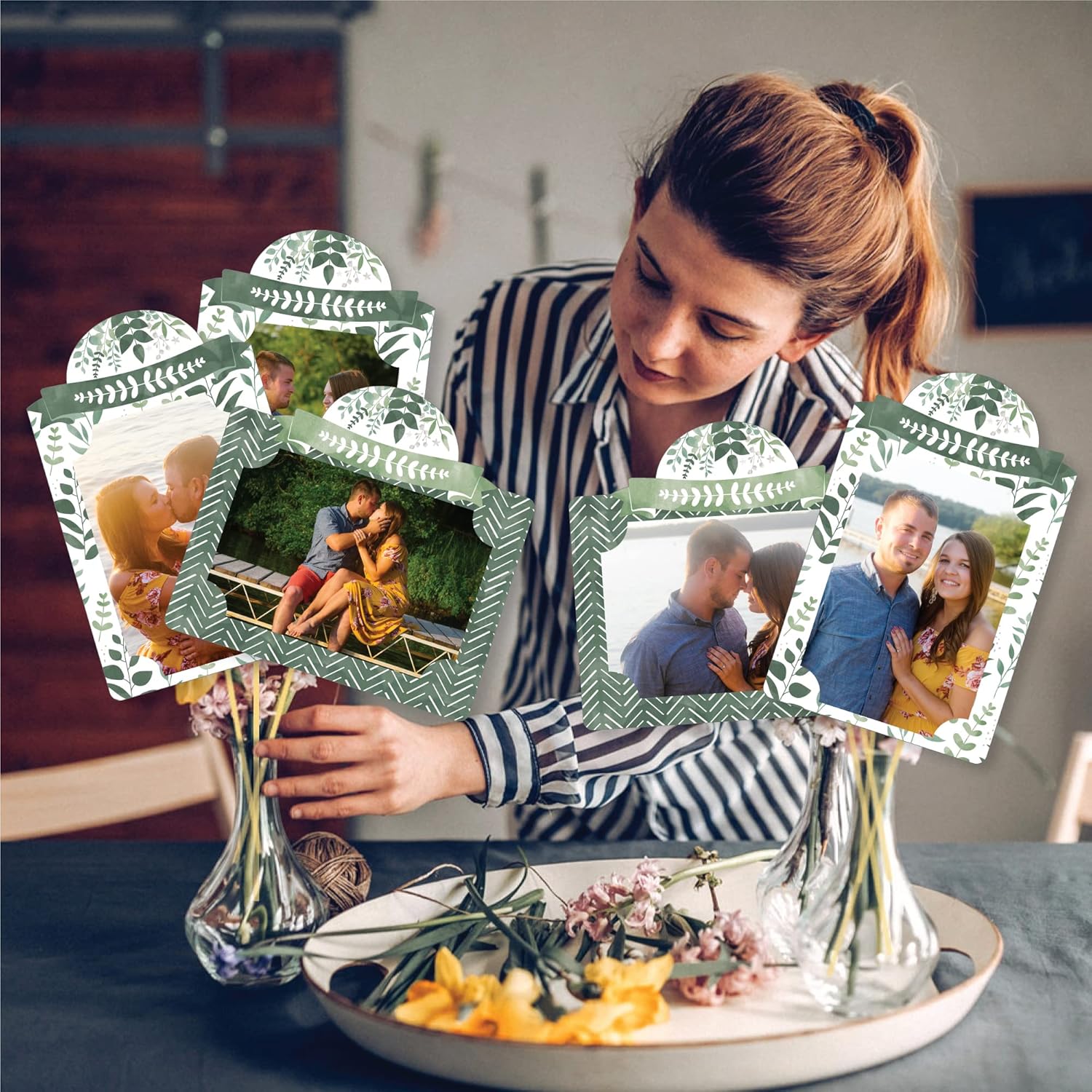 Big Dot of Happiness Boho Botanical - Greenery Party Picture Centerpiece Sticks - Photo Table Toppers - 15 Pieces
