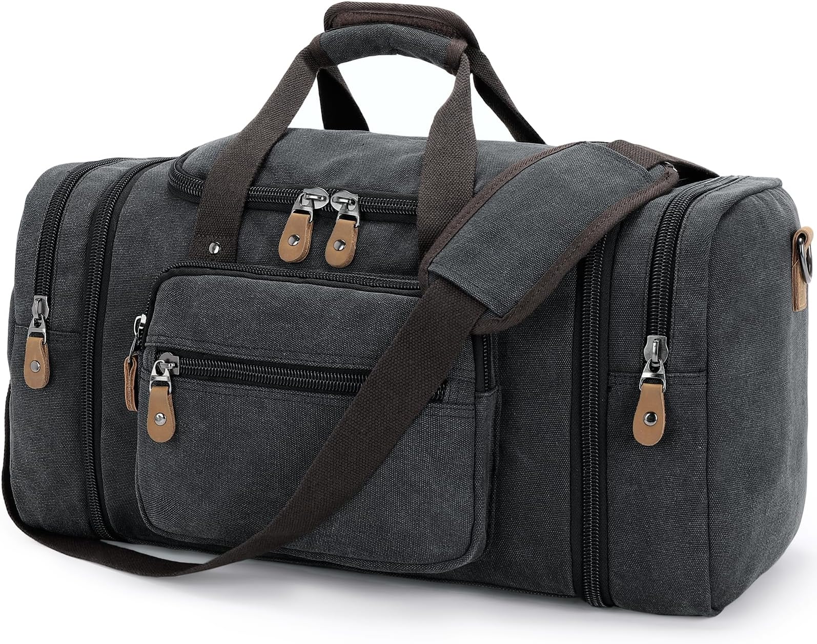Expandable Canvas Holdall Bag for Men, 40L / 50L Large Duffel Bag for Men with Multi-Pockets, Overnight Weekend Bag, Unisex Holdall Travel Duffle Bag, Weekender Bag for Men & Women, Dark Gray