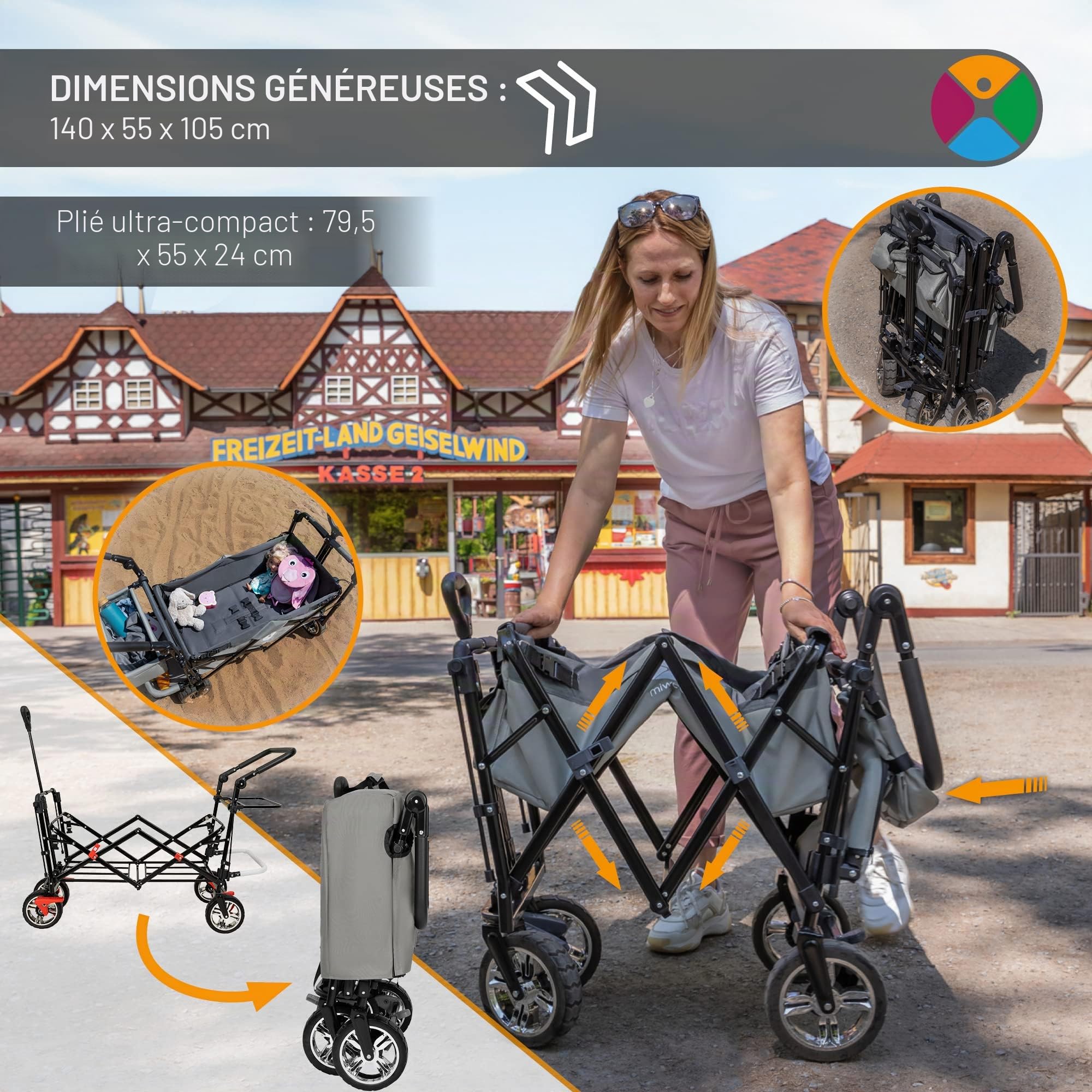 Miweba Chariot pour Enfants MB-20 - Chariot Pliable - Système de Harnais à 2X 3 Points - Frein de Stationnement - Roues en Caoutchouc Dur - Pare-Soleil avec Protection UV (LSF25)
