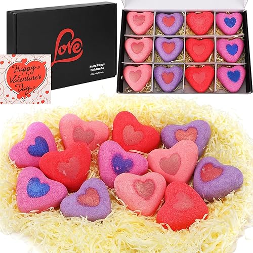 Loopeer Juego de 12 bombas de baño en forma de corazón para el Día de la Madre, bombas de baño de burbujas para mujer, bolas de baño hechas a mano,