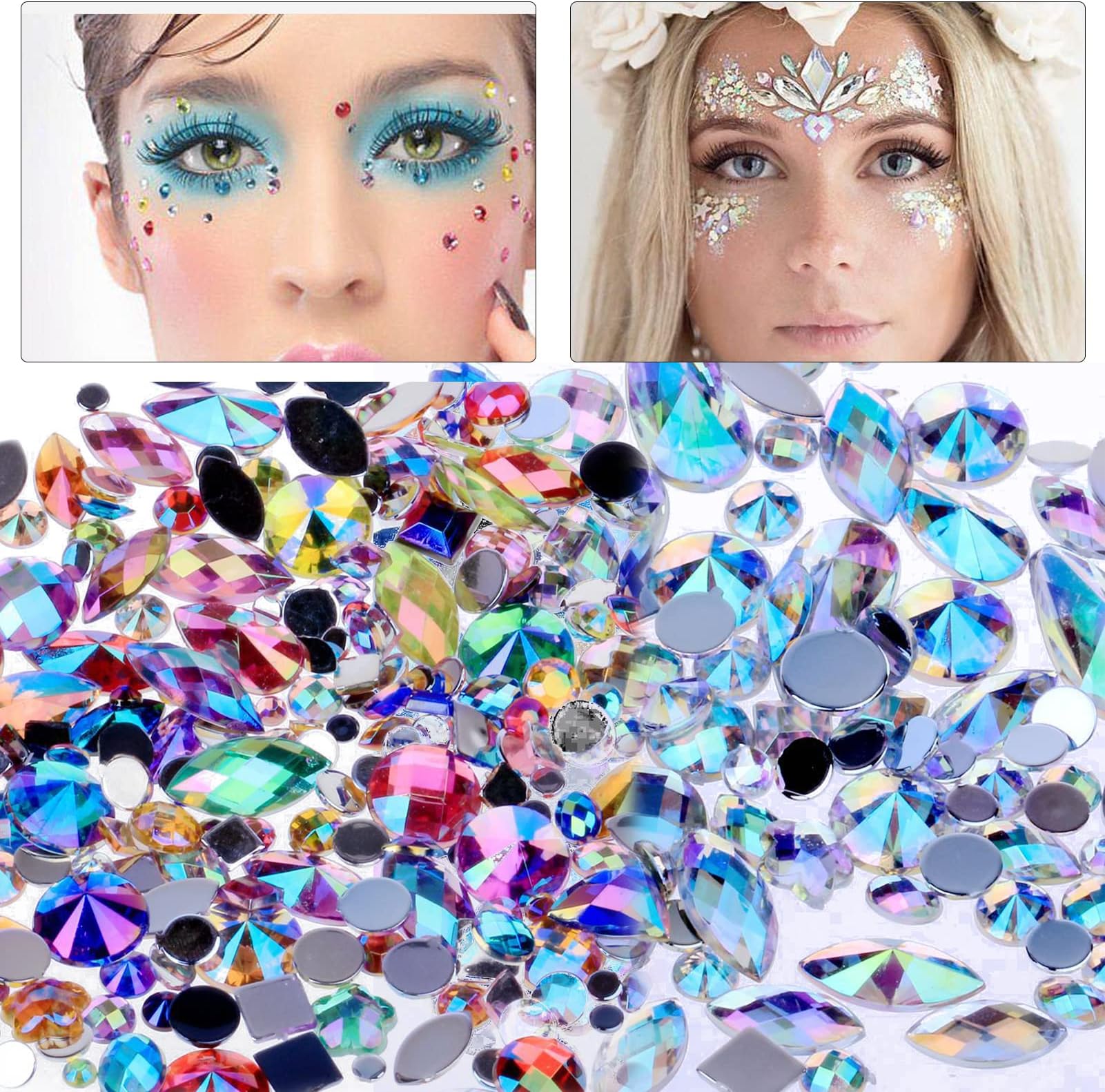 600pcs Rhinestones Gems Acrylic Jewels Craft Supplies Gems Flat Back Mixed Acrylic Jewels Gemstones Flatback Gemstone Embellishments Plastic Jewels Craft AB Rhinestones Loose Rhinestones for Craft