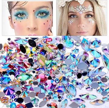 600pcs Rhinestones Gems Acrylic Jewels Craft Supplies Gems Flat Back Mixed Acrylic Jewels Gemstones Flatback Gemstone Embellishments Plastic Jewels Craft AB Rhinestones Loose Rhinestones for Craft