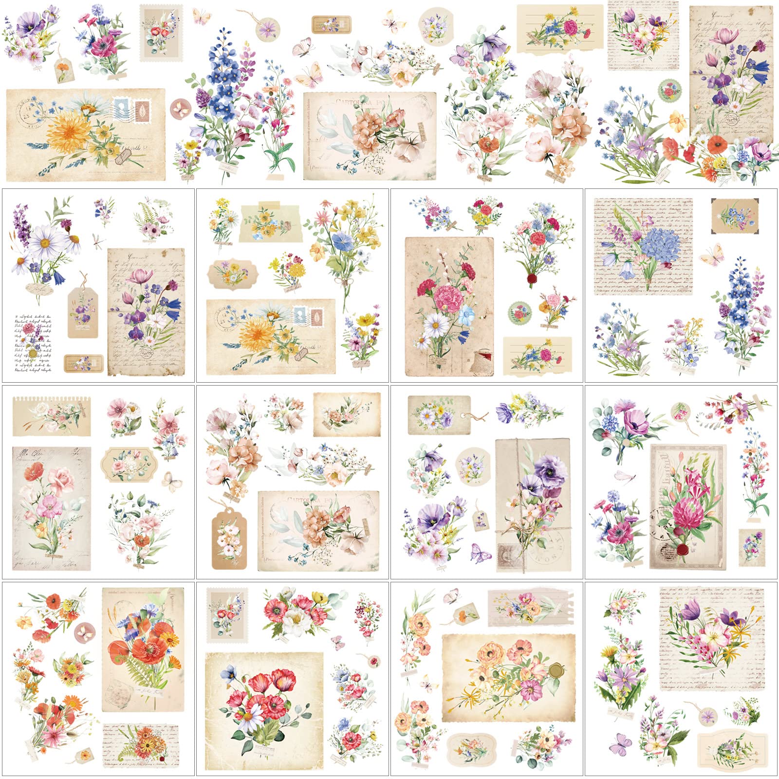 BBTO 12 Sheets Rub on Transfers for Crafts and Furniture Rub on Transfer Stickers Decals for Wood DIY Paper Home Decor, 5.5 x 5.7 Inch(Wildflower)