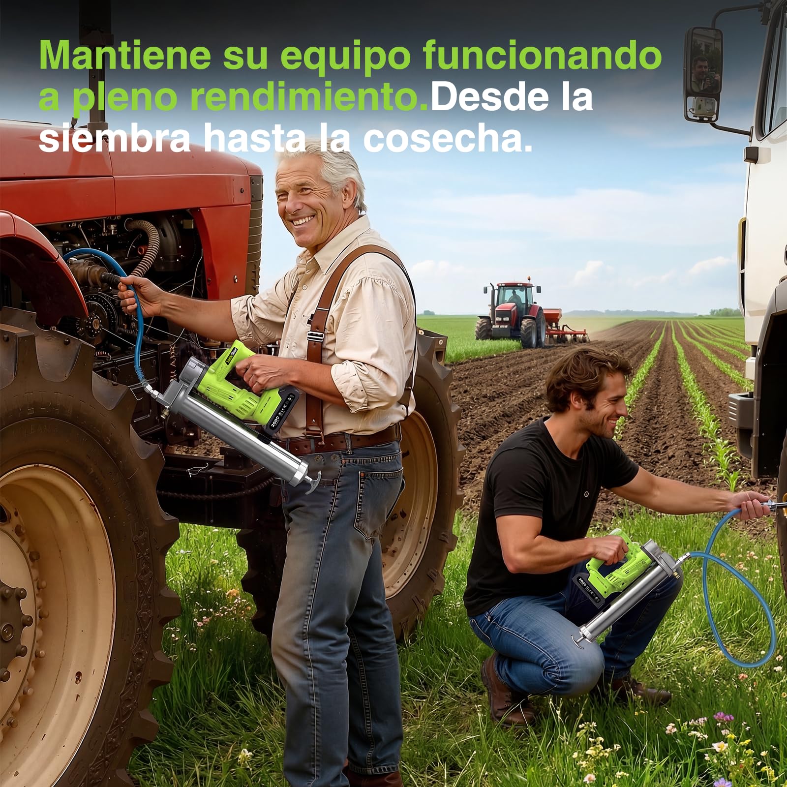TaskStar Engrasadora Bateria de Alta Eficiencia: 10000 PSI Pistola de Engrase con 2*Baterías de 2,0 Ah, Boquilla Engrasadora de Desenganche Rápido, para Agricultores y Propietarios de Equipos