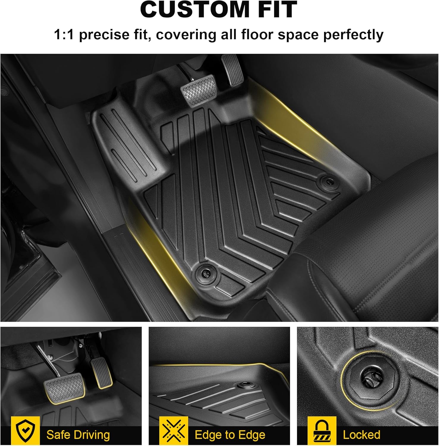 Floor Mats Fit for Honda HRV 2026 2025 2024 2023 Sport/LX/EX-L (Gasoline & Hybrid) & for Acura ADX 2025-2026, All Weather TPE Custom Fit HR-V Anti-Slip Floor Liners, 1st & 2nd Row, Black
