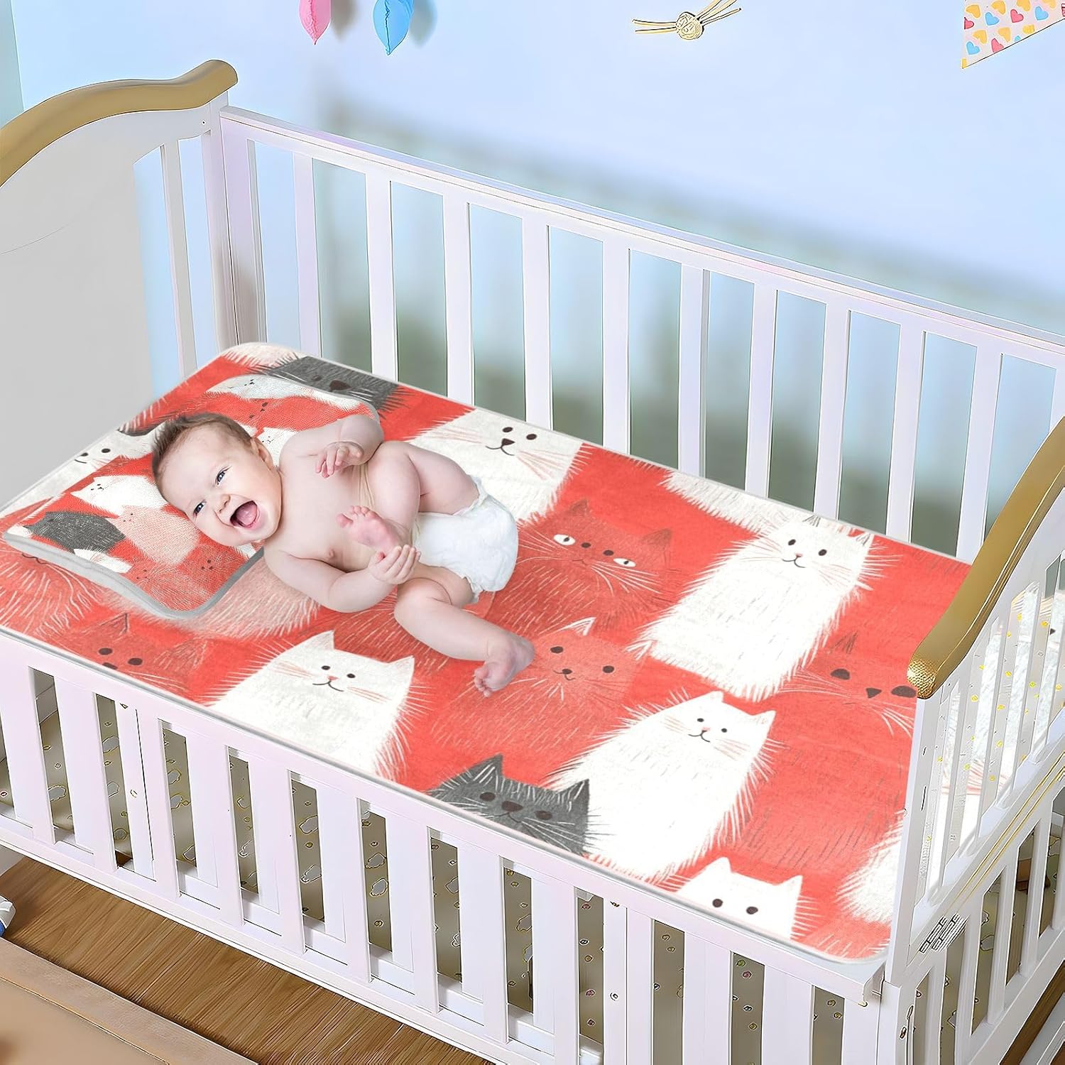 Funny Himalayancats Red Cooling Baby Crib Mattress pad 28" x 52" Washable Mattress Protector Pads for Baby&Toddler