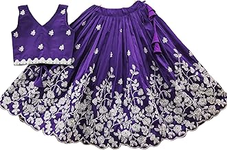 Girls Readymade Crop Top With Lehenga - Taffeta Silk Embroidered Lehenga Choli - Perfect for Ethnic, Party & Wedding - Traditional Dress