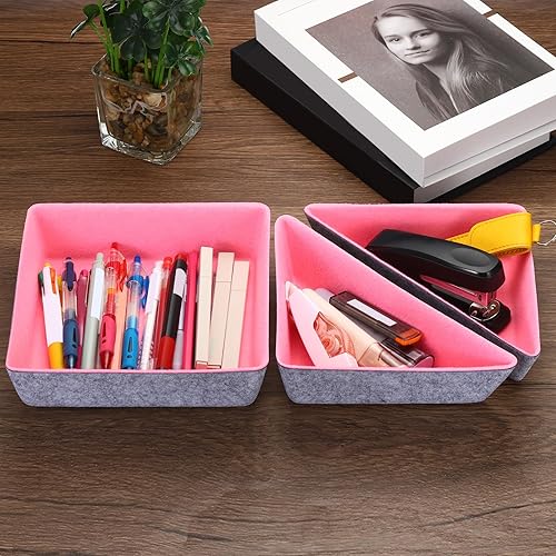 Miniatura 5 de PATIKIL Organizador de cajones de fieltro, paquete de 3 bandejas cuadradas y triangulares para cajones de escritorio para maquillaje cosmético,