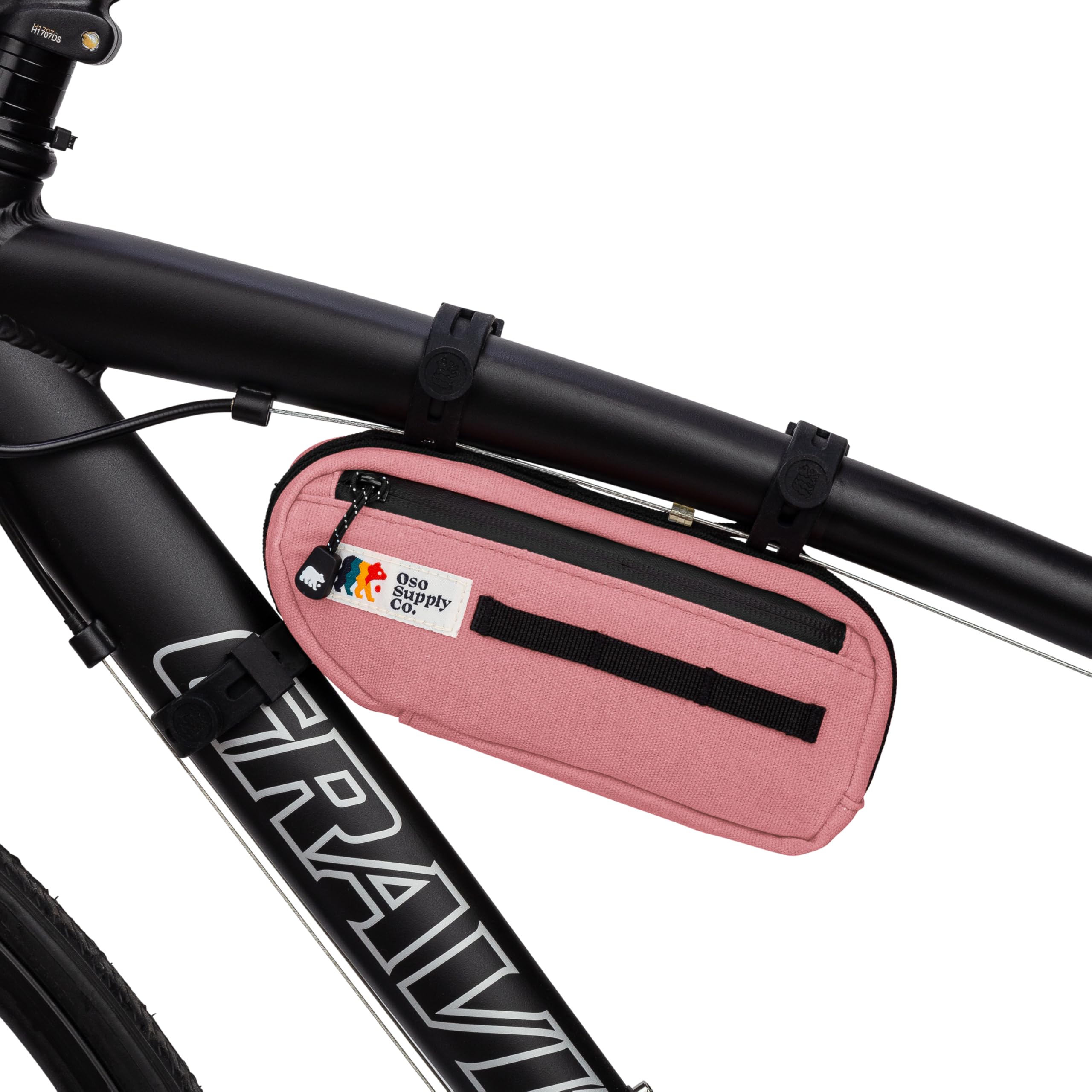 Oso Supply Co Waxed Canvas Frame Bag – Waterproof Zippers, Dual Storage Compartments, Adjustable Straps – Fits All Frame Sizes, Perfect for Cycling, Commuting, and Adventure Rides (Coral)