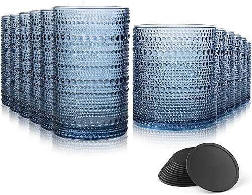 Hobnail - Juego de 12 vasos para beber, cristalería vintage, vasos antiguos, 6 vasos de burbujas Highball de 15 onzas, 6 tazas de rocas de 14.5