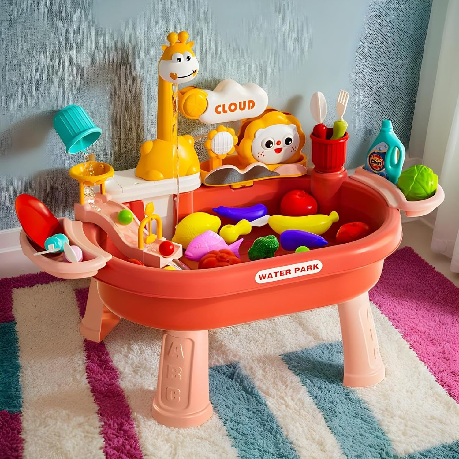 幼児用水遊びテーブル - キッズサンド＆ウォーター アウトドアアクティビティテーブル,電気式サマートイ 魚釣りゲーム付き 屋内 庭