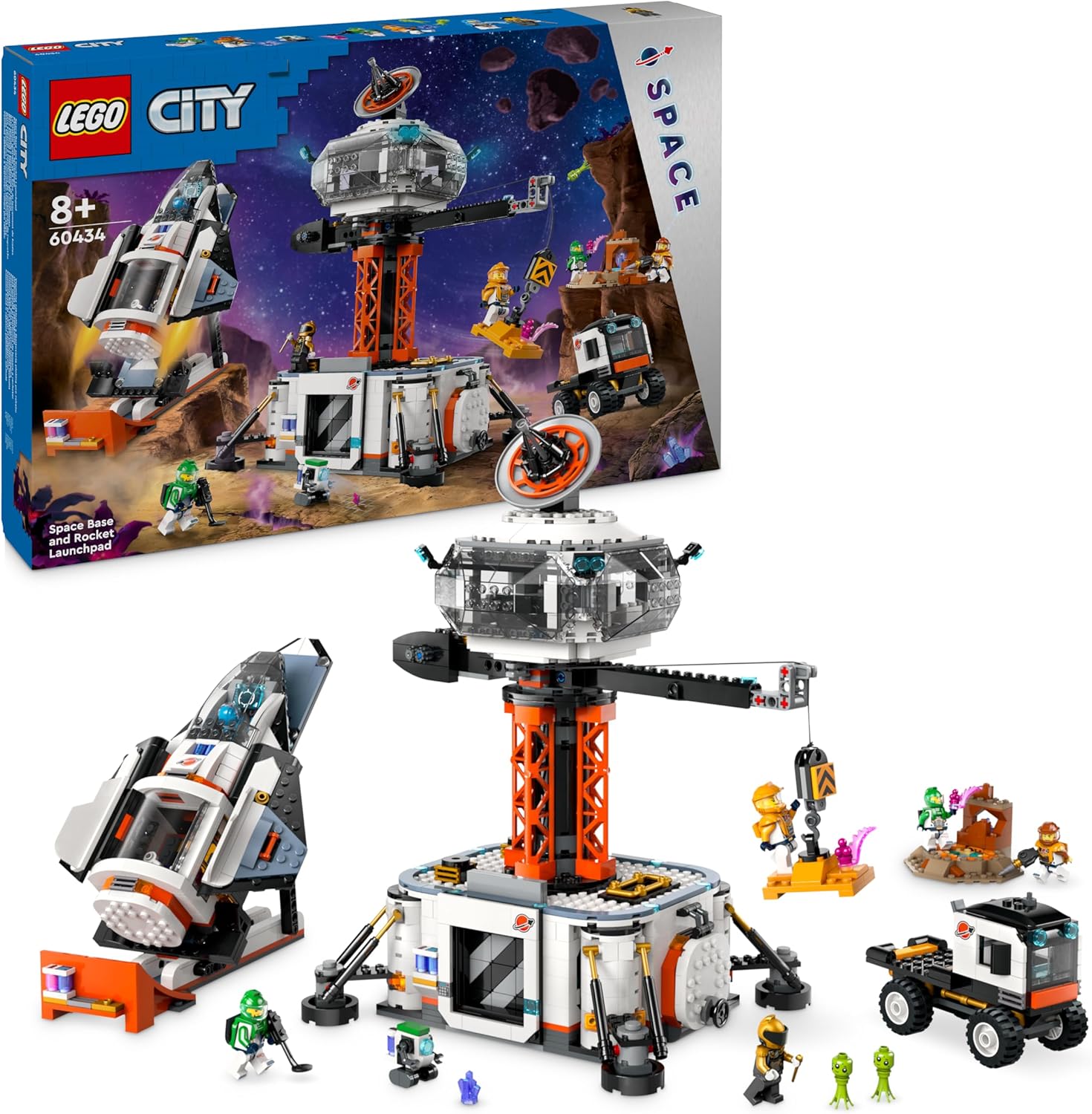 LEGO City Ruimtebasis en raketlanceringsplatform Bouwpakket voor Kinderen Puts Speelgoed Raket en Robot en Alien Figuren, Ruimte Gift voor Jongens en Meisjes vanaf 8 Jaar 60434