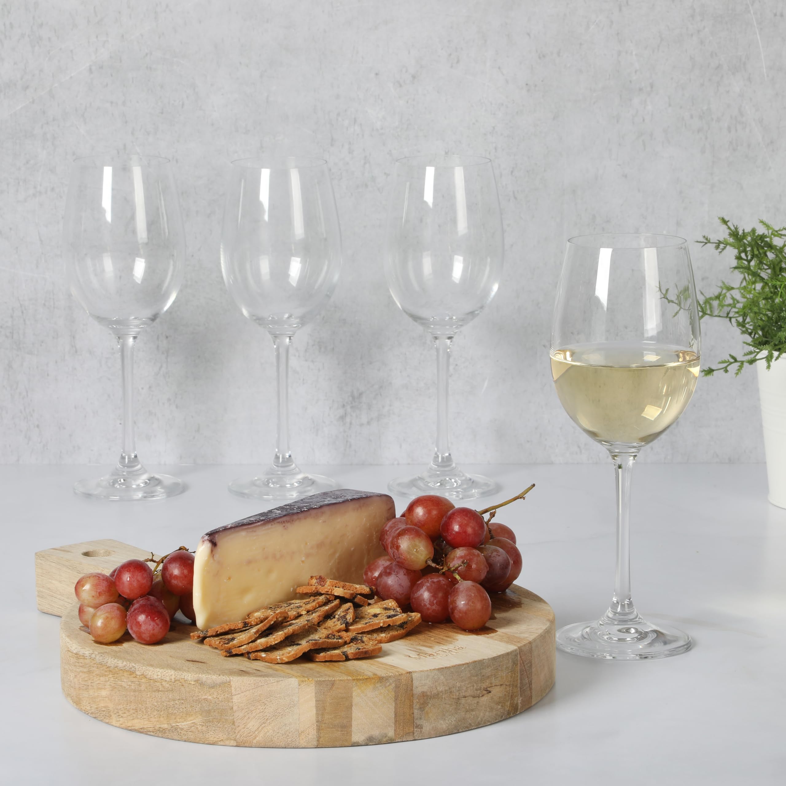 Martha Stewart Vivica - Juego de 4 copas de vino blanco, 14 onzas, elegantes copas de vino con tallo para entretenimiento, cristalería transparente duradera para comedor, fiestas o uso diario