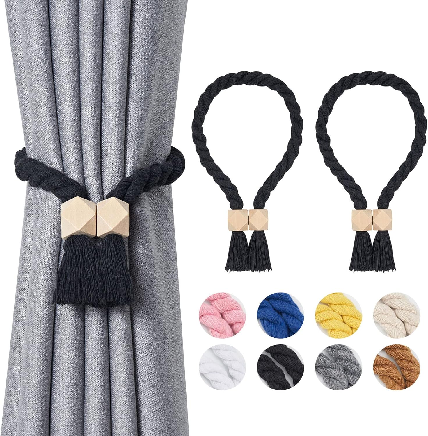 TopHomer Lot De 4 Embrasses Rideaux Magnétiques – 10 Couleurs, Corde Polyester Reinforcée – Pour