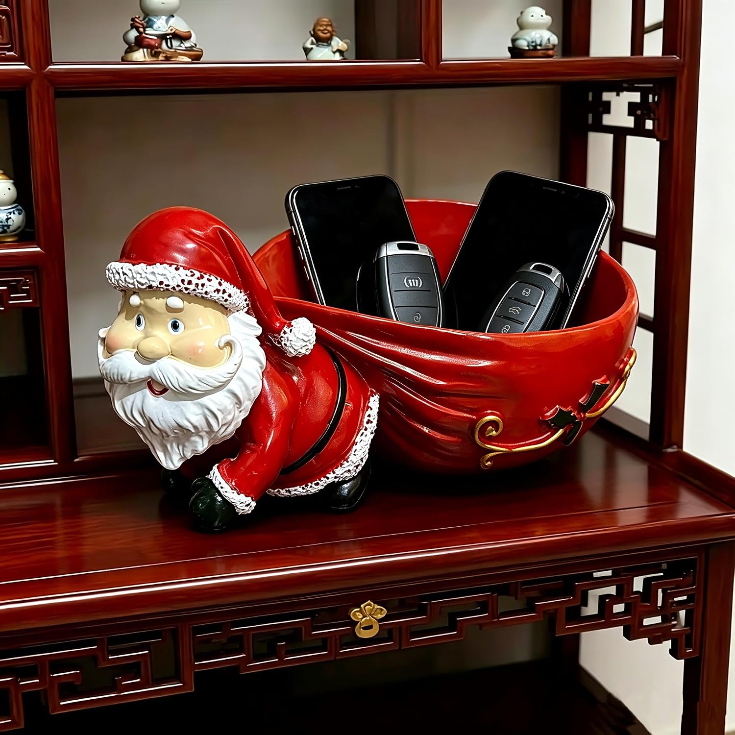 Teaeeno A Set of Christmas Santa Sack Pallet Sculptures, Exquisite Handcrafted Resin Art Pieces, Suitable for Living Room Entrances, Tabletop Decorations, and Perfect As