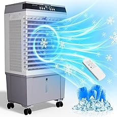 AKIRES 6000CFM Large Swamp Cooler with 13.5-Gal Water Tank,3-IN-1 Evaporative Air Cooler with Remote Control,4 Ice Packs,12H Timer, Evaporative Cooler for Indoor,Outdoor,Garage Use(46IN)