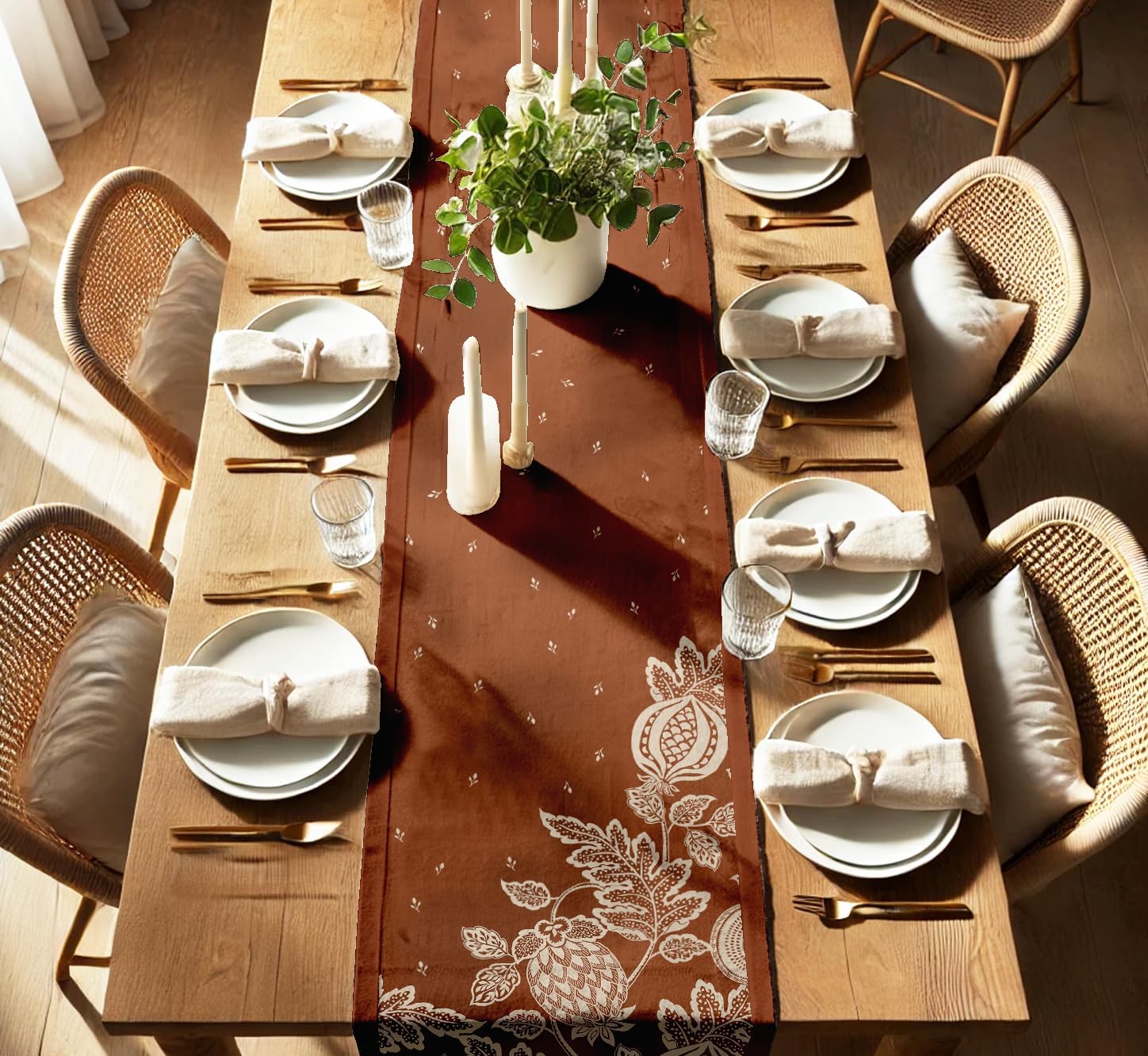Double Layer Cotton Table Runner with Border - Fruits Print, Machine Washable - Dining Table Décor for Farmhouse & Modern Homes