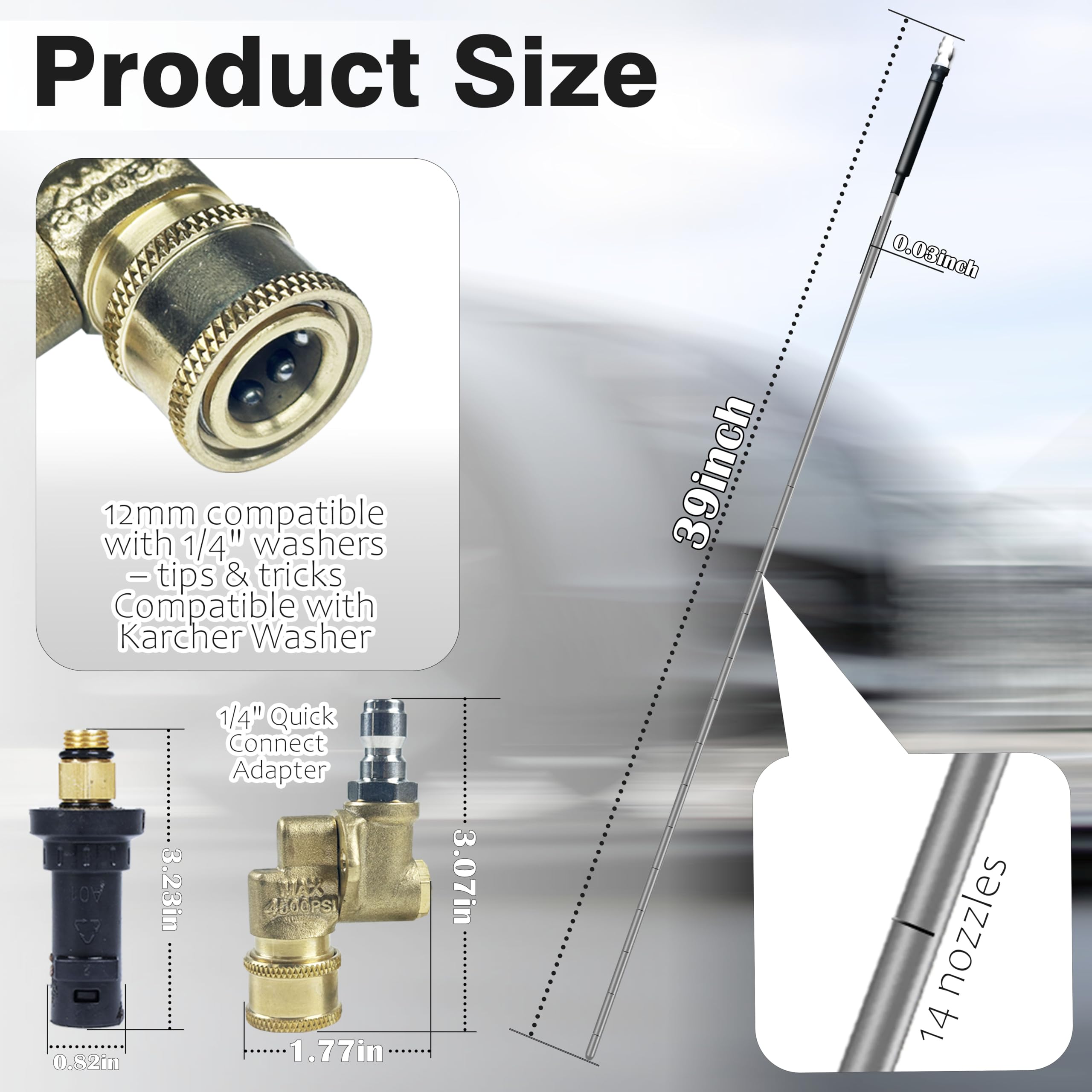 Varilla de limpieza de radiador – Herramienta de purga de radiador de 5000+ PSI con adaptador adecuada para lavadora de coches Karche, camiones, autocaravanas, limpieza dual de agua/aire, incluye