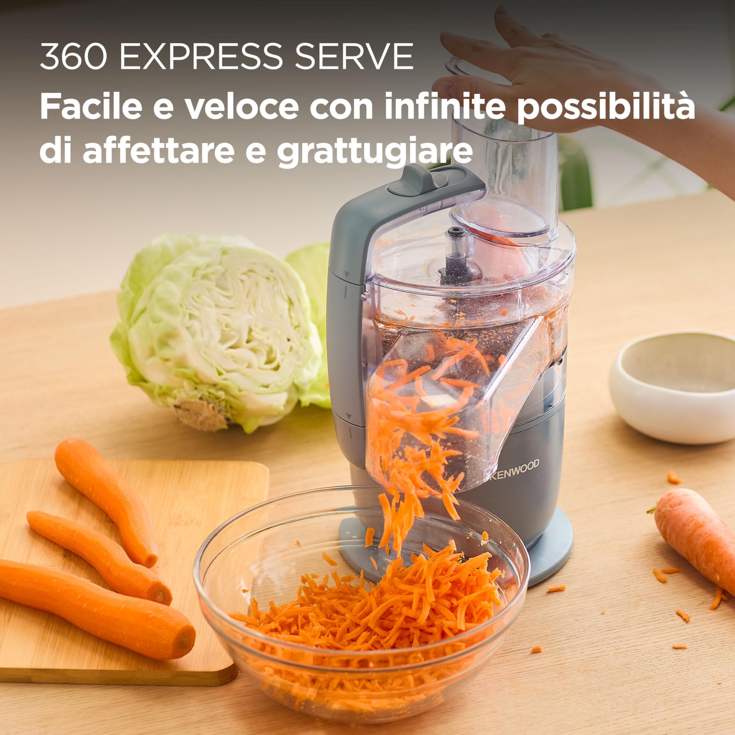 Kenwood MultiPro Go FDP22.​130GY, Robot da Cucina, Trita, Affetta, Grattugia, Riduce in Purea e Impasta, 360° Express Serve, Ciotola da 1.3L, Lame per Impastare, Disco da 4 mm, 650W, Grigio