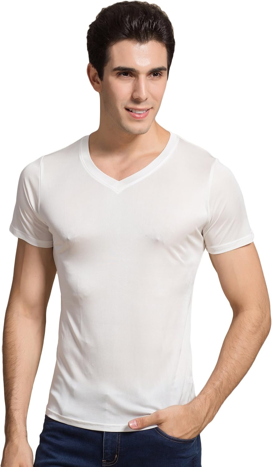 CLC Men's Mulberry Silk Camisole T-Shirt Tank V-Neck Tops Knit Fabric