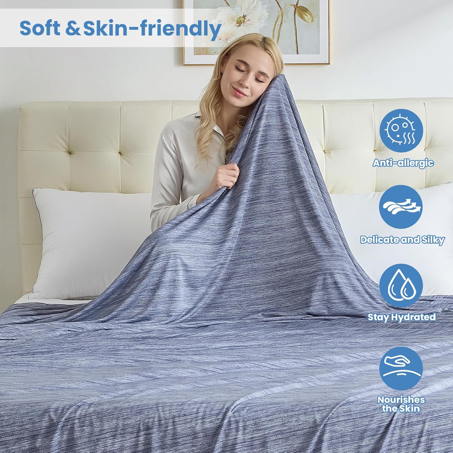 OIGAE Cooling Blanket for Hot Sleepers - Soft & Lightweight Summer Cold Blanket for Night Sweats | Perfect for Bed, Couch, Sofa (Navy Blue, 60" x 80")