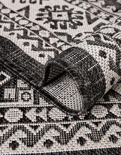 Miniatura 155 de Rugs.com Outdoor Aztec Collection Alfombra – 4 x 6 pies alfombra de tejido plano gris carbón perfecta para salas de estar, grandes comedores, planos