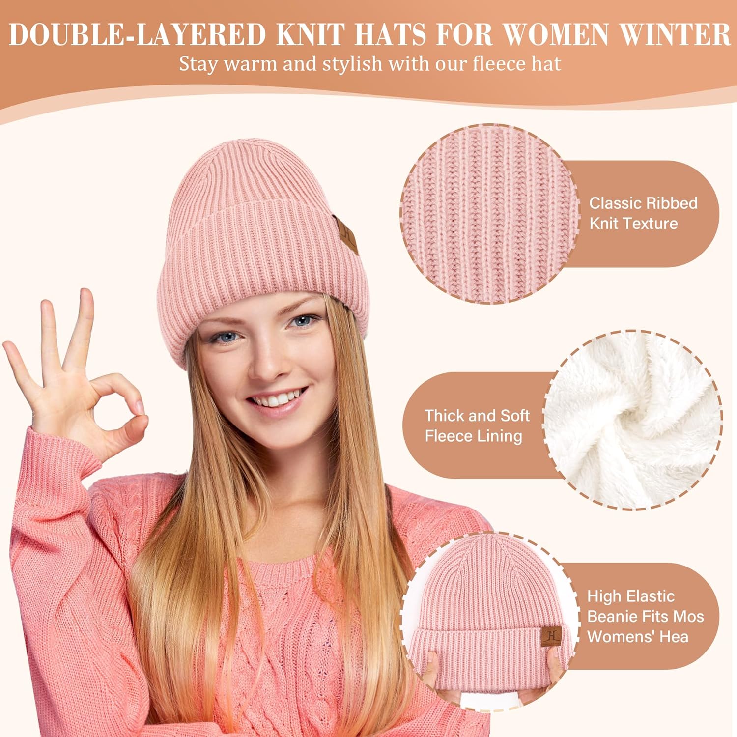 Womens Winter Hats Long Scarf Touch Screen Gloves Set Knit Warm Beanie Hat Scarves Gloves for Women Cold Weather Fleece Gifts - Image 2