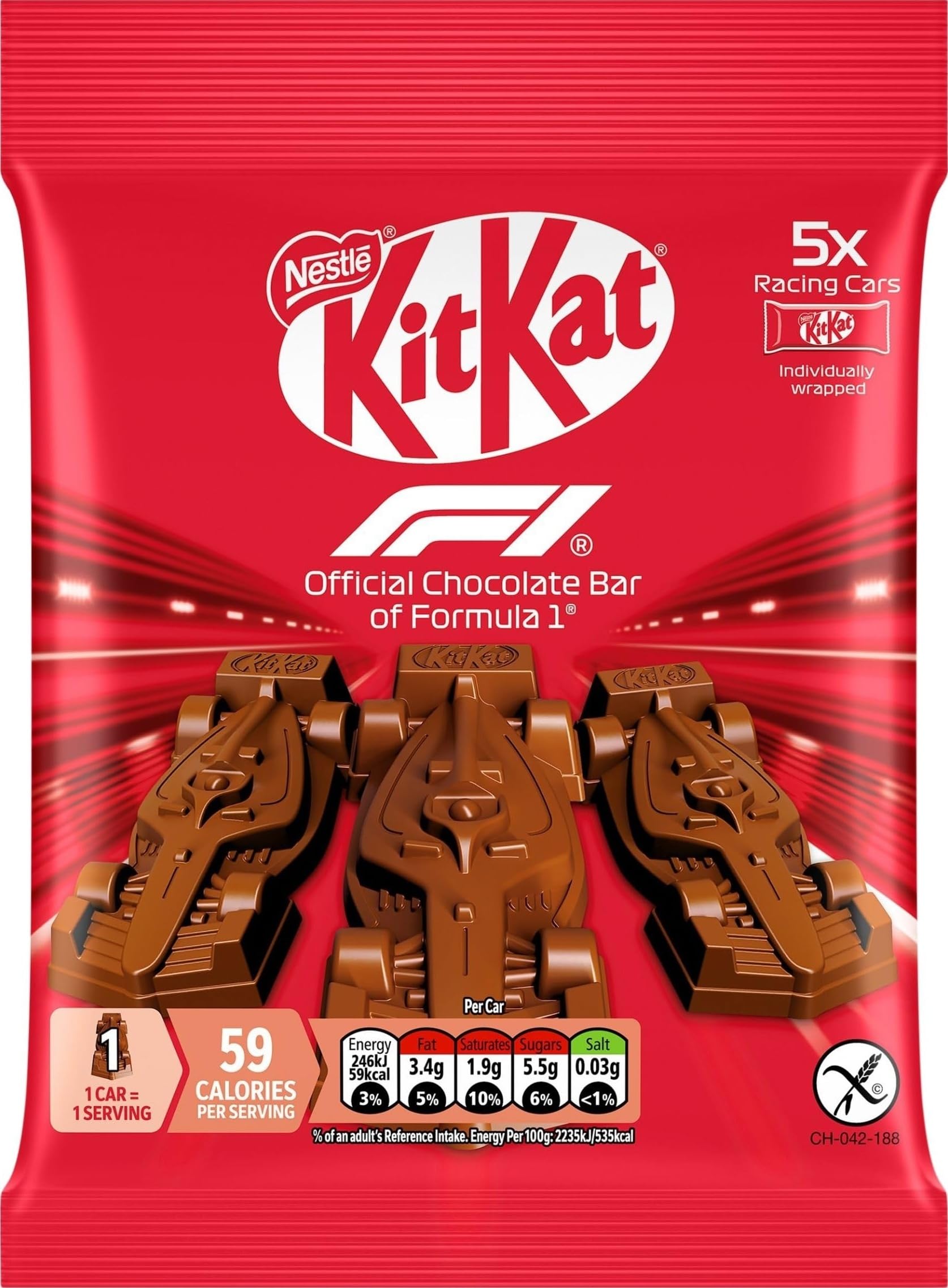 KitKat F1 Chocolate Car Figures, Milk Chocolate Wafer Biscuit, 5 Pack, 5 x 11g (55g)