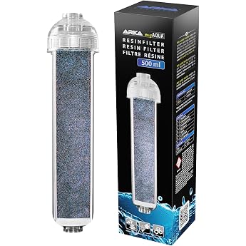 ARKA myAqua Resin Filter 500 ml Osmosis System - Refillable Mixed Bed Resin Pure Water Filter with Colour Indicator - Removes Silicate Nitrate & TDS for Aquarium Osmosis & Ultrapure Water