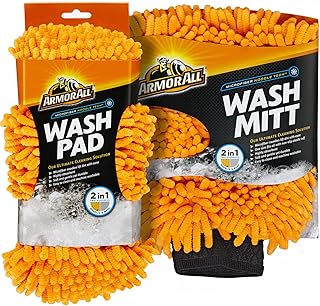Microfiber Car Wash Mitt and Pad Set by Armor All, Machine Washable, Highly Absorbent Cleaner for Dirt and Bugs