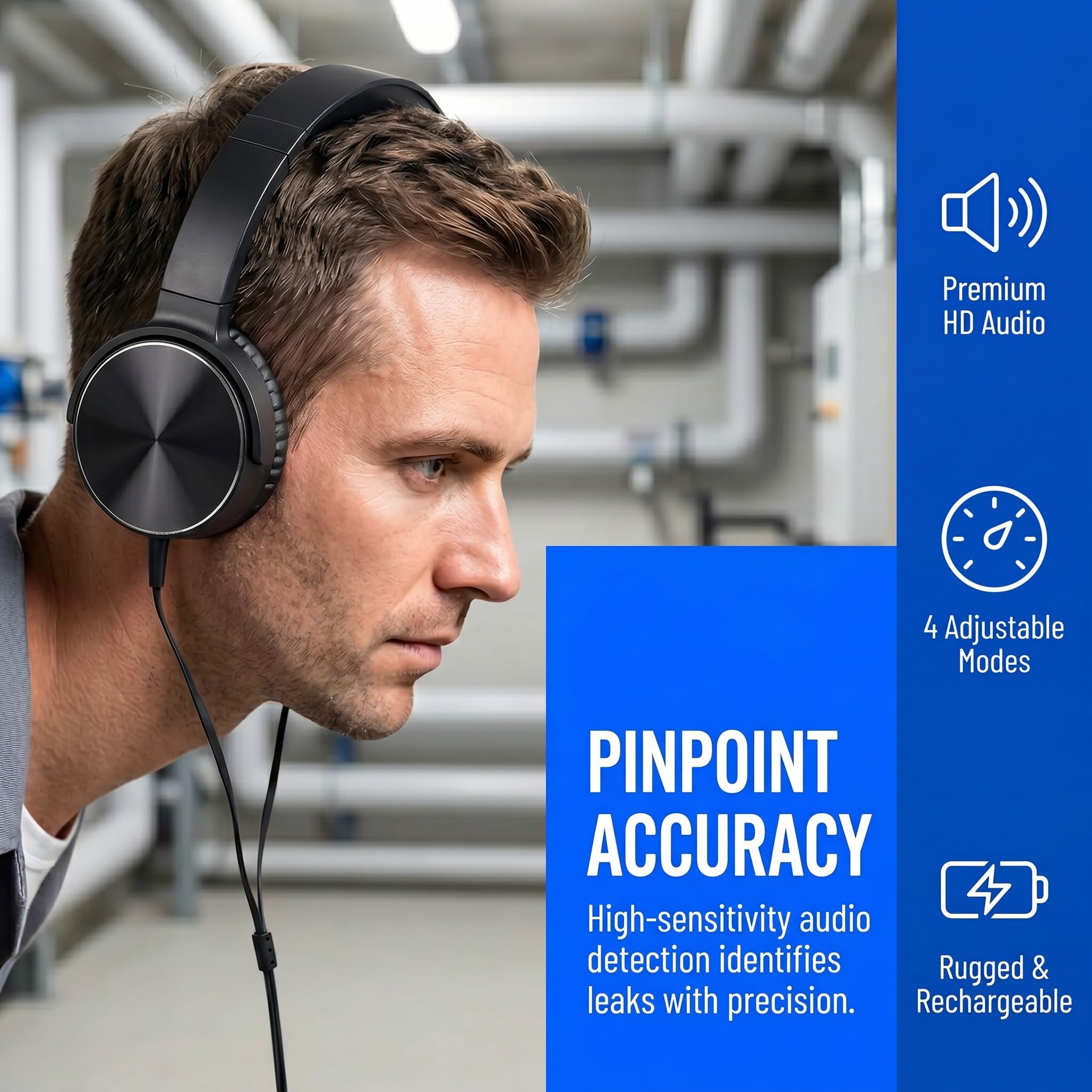 Detector De Fugas De Agua Subterráneas con Auriculares, Buscador De Fugas De Plomería Ajustable De 4 Velocidades para La Detección Y Prevención Eficiente De Fugas En Calefacción por Suelo