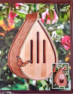 Garden Essentials 10 Inch Hanging Bamboo Butterfly House - Opening Door in Back