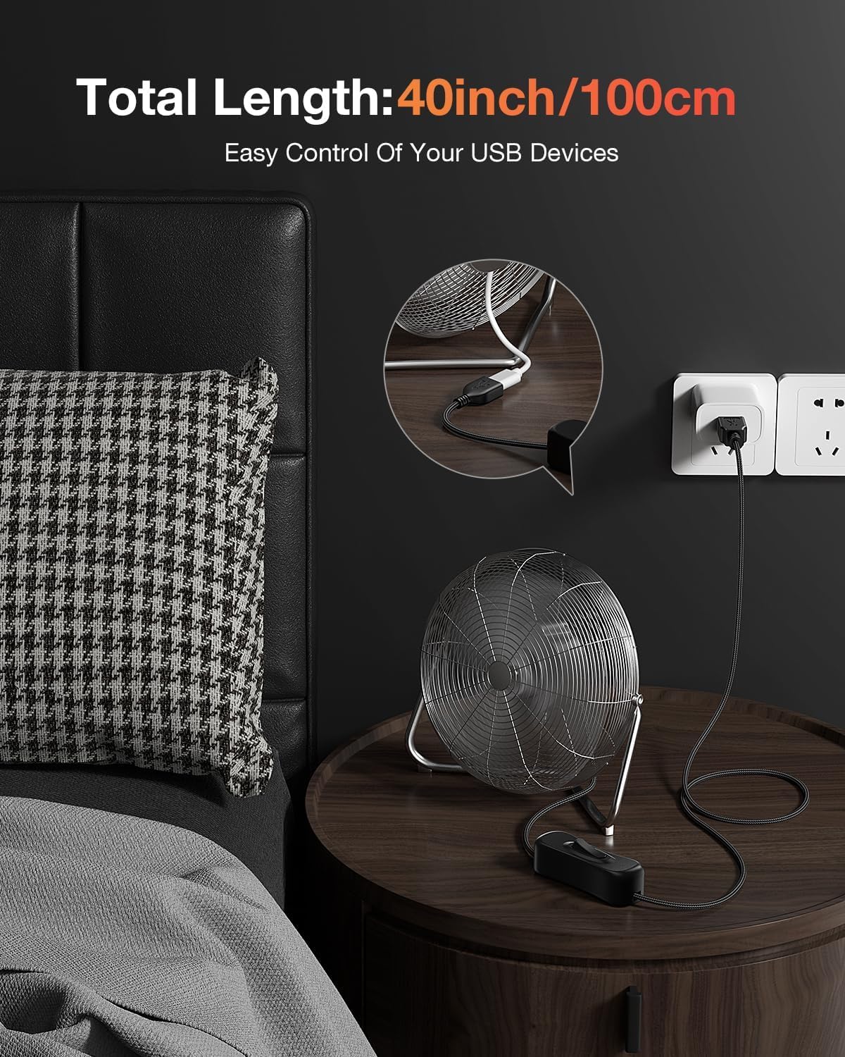 ANDTOBO Cavo di Prolunga USB Con Interruttore ON/OFF 1 Metro, Cavo USB Con Interruttore di Accensione/Spegnimento Supporto dati e alimentazione per Sistema iOS, Strisce LED, Ventola USB, ecc.