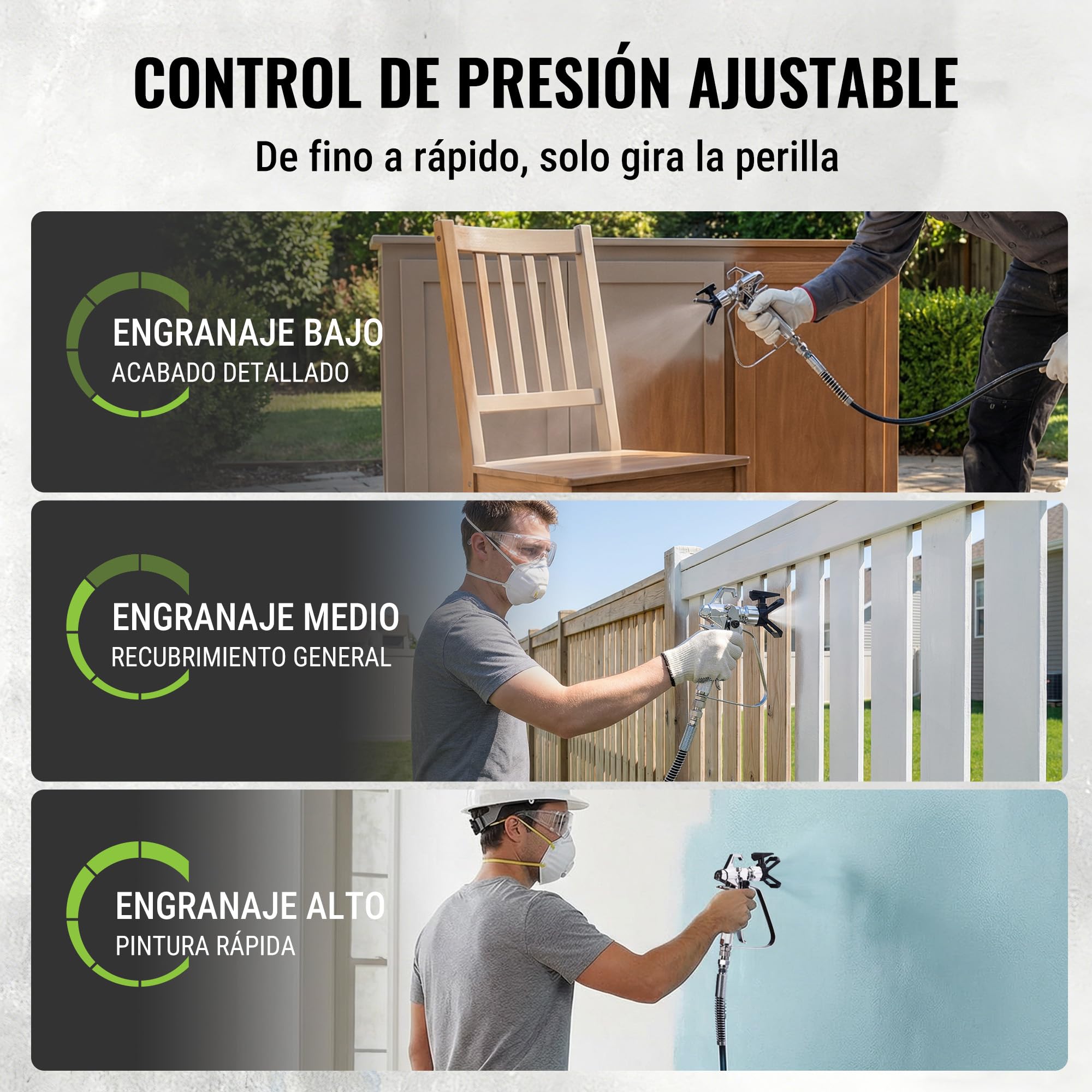 WORKPRO Pulverizador de Pintura Airless Eléctrico 700W, Máquina de Pintar con 3 Niveles de Presión Ajustables, Caudal 1,2 L/min, Máx. 200 Bar, para Uso Doméstico, Jardín e Industrial