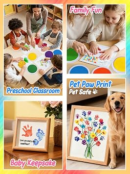 7'' Large Washable Ink Pad for Kids Handprint & Footprint - Safe & Non-Toxic Ink Pads for Stamps, Finger Paint Pads Preschool Classroom Must Haves, Toddlers Crafts, Birthday Gifts, 8 Colors