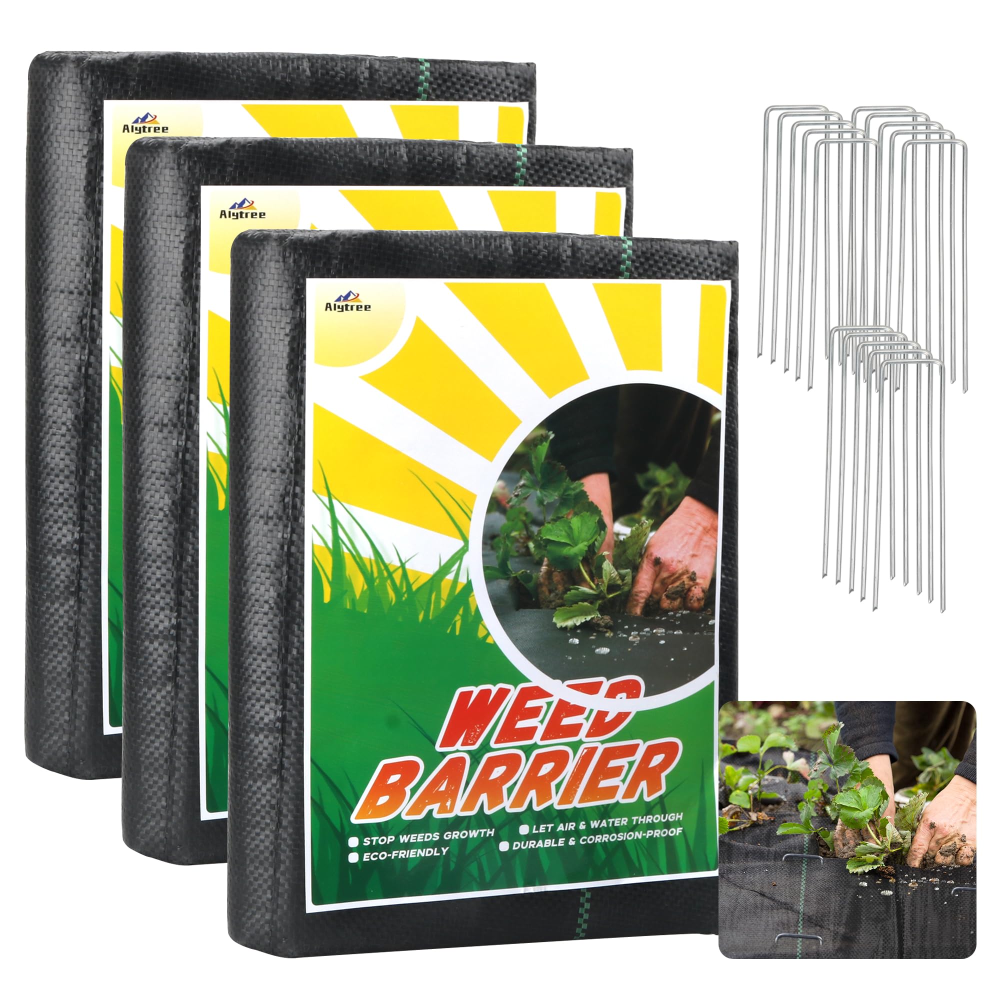 Alyoen 3 Pack 3ft x 50ft Weed Barrier Landscape Fabric Heavy Duty, Garden Weed Barrier Fabric Weed Control Ground Cover Mat for Garden Bed Landscaping Driveway