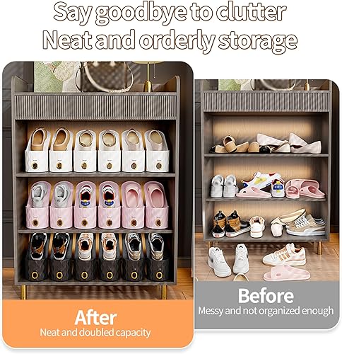 Miniatura 4 de Paquete de 15 ranuras para zapatos, apilador de zapatos ajustable para almacenamiento en el armario, doble capa ahorrador de espacio, sostenedor de