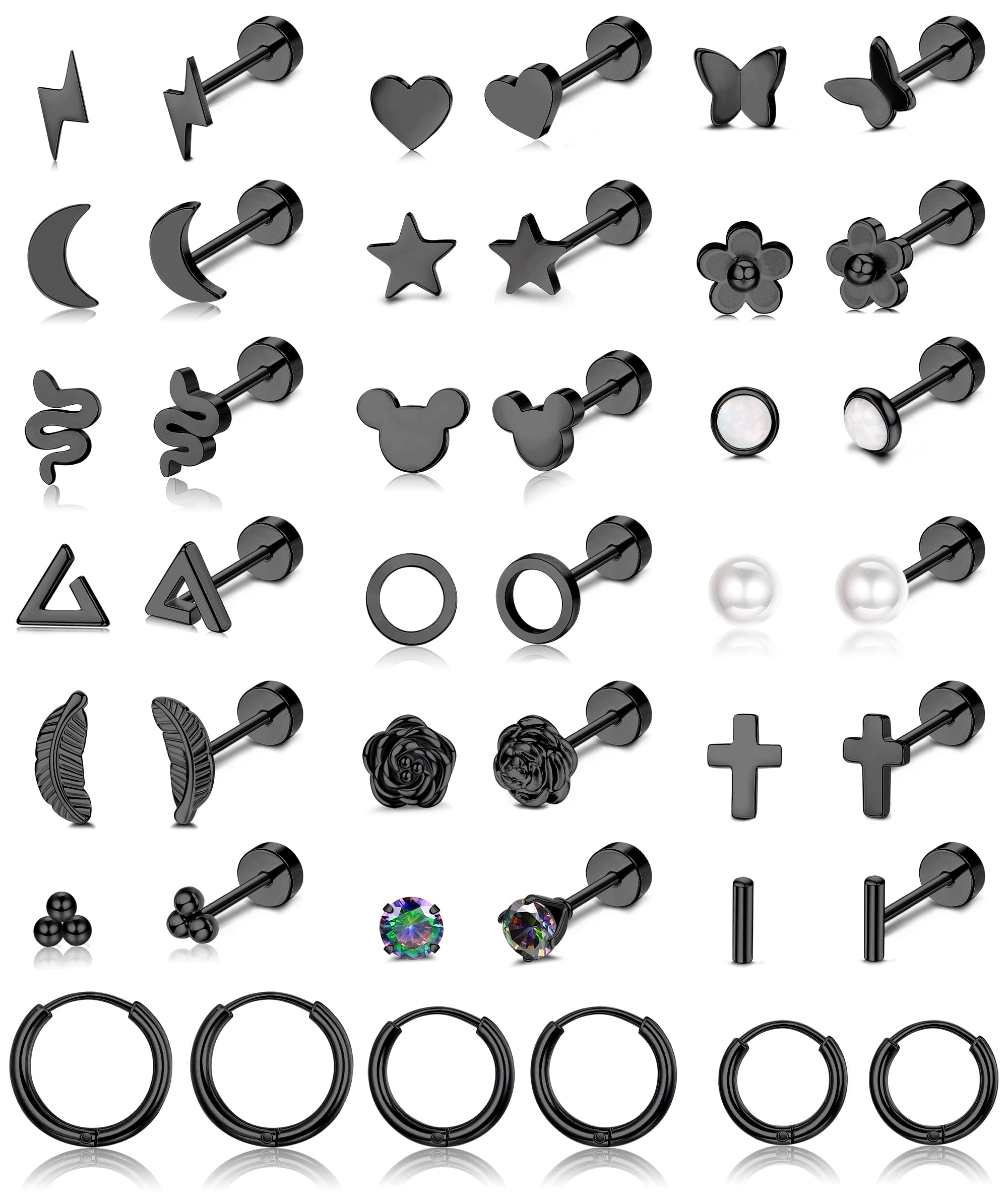 MILACOLATO 18-21 Piezas Piercing Oreja Acero Inoxidable Stud Pequeños Aretes De Cartílago Aretes Para Cartílago Tragus Daith Helix Piercing De Oreja Tornillo Stud Aretes de Plana Joyería Piercing 20G