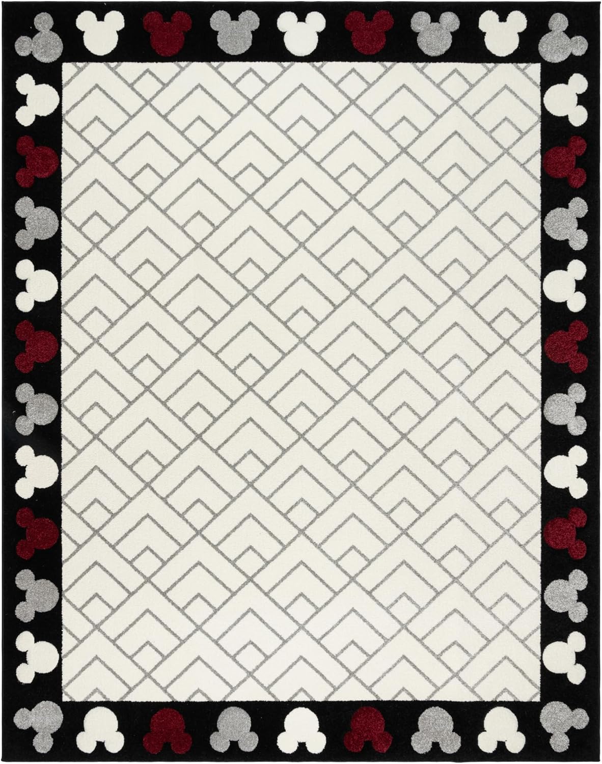 Gertmenian Disney Mickey Mouse Modern Indoor Area Rug - 8x10 Large, Non-Shedding, Ideal for High Traffic Areas in Living Room, Bedroom, Entryway - Border Heads, Ivory, 27907
